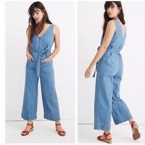 Madewell Light Blue Zip Denim Cropped Jumpsuit
